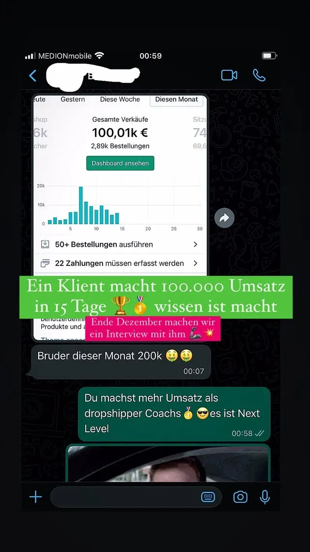Screenshot: 100.000 € in 15 Tagen