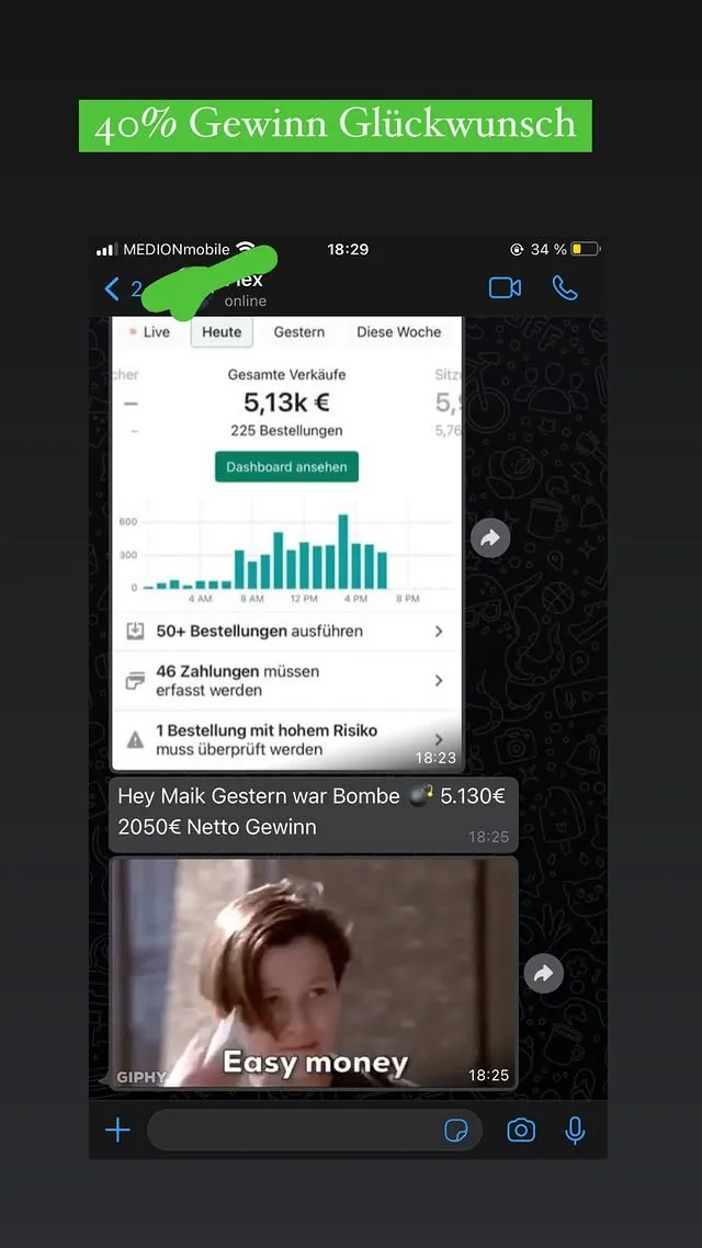 Screenshot: 38 % Gewinn an einem Tag