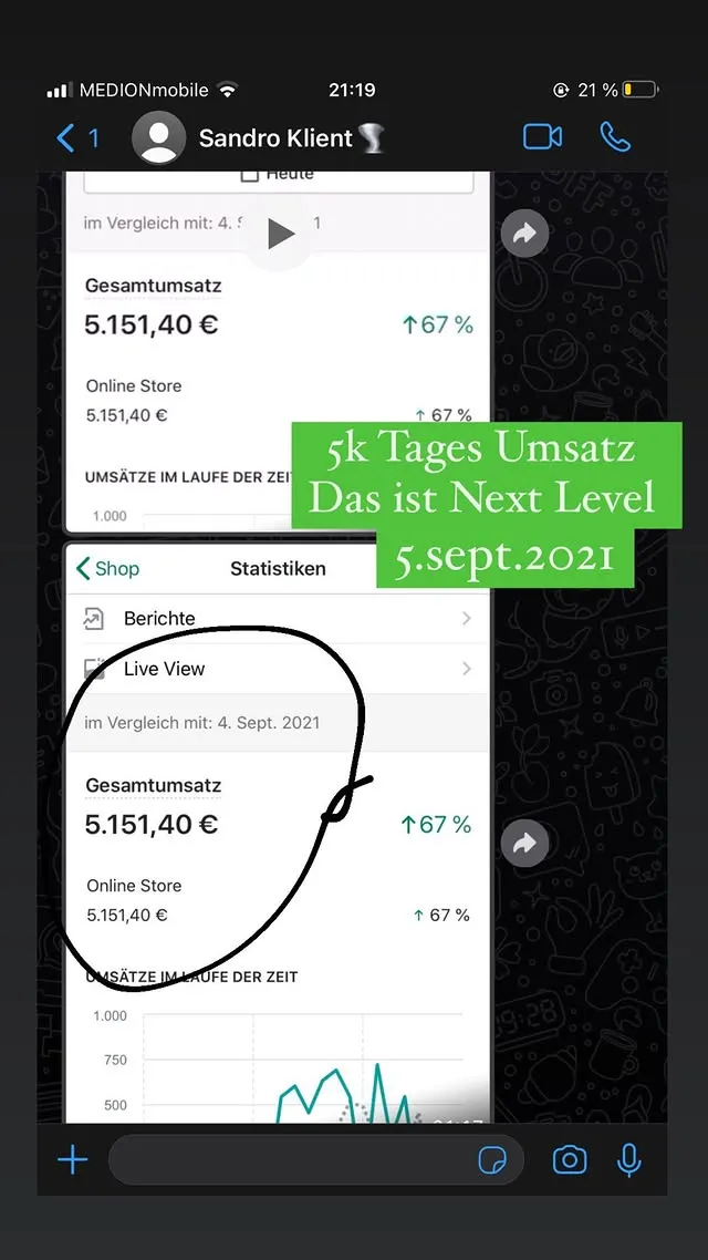 Screenshot: 5.151 € an einem Tag