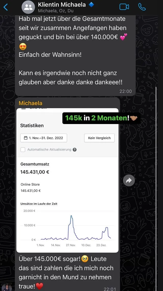 Screenshot: 145.000 € in 2 Monaten