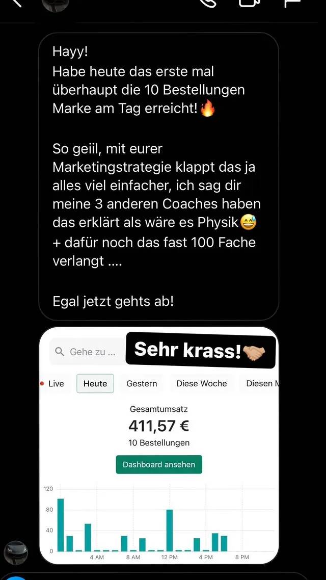 Screenshot: Zum ersten Mal 10 Bestellungen